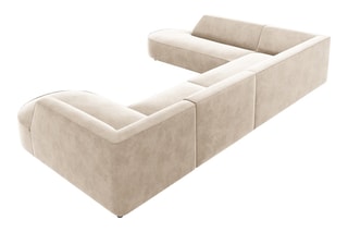 Canapé d'angle gauche panoramique Charles - Beige clair - 7 places - En velours