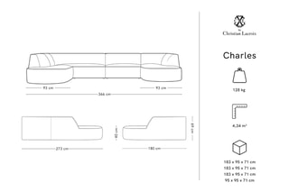 Canapé d'angle gauche panoramique Charles - Beige clair - 7 places - En velours