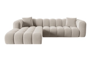 Canapé d'angle gauche Clotilde - Beige clair - 4 places - Revêtement en velours