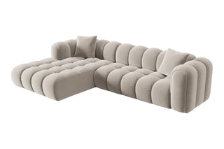 Canapé d'angle gauche Clotilde - Beige clair - 4 places - Revêtement en velours