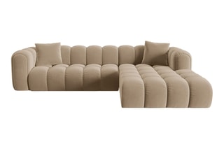 Canapé d'angle droit Clotilde - Sable - 4 places - Revêtement en velours