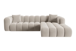 Canapé d'angle droit Clotilde - Beige clair - 4 places - Revêtement en velours