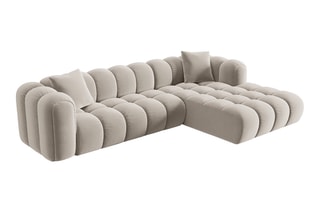 Canapé d'angle droit Clotilde - Beige clair - 4 places - Revêtement en velours