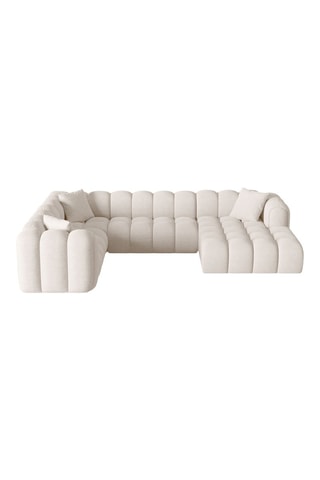 Canapé d’angle gauche panoramique modulaire Arden - Beige - 6 places - En tissu structurel