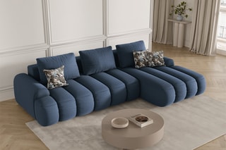 Canapé d'angle droit convertible Simona - Bleu marine - 3 places - En polyester