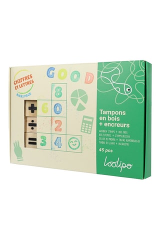 Tampons chiffres et lettres majuscules en bois - 44 pièces - Dès 3 ans