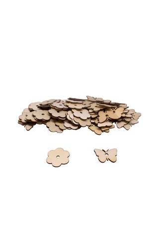 Formes fleurs et papillons en bois - 100 pièces