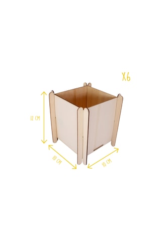 4 cache-pots en bois - 10 x 10 x 12 cm