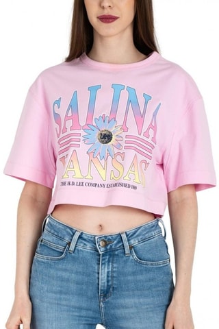 T-shirt cropped Katy - Blauw, geel en roze