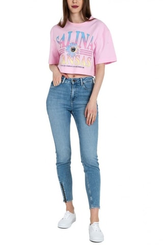 T-shirt cropped Katy - Blauw, geel en roze