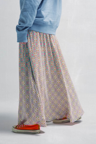 Falda larga Bernice - Beige y fucsia