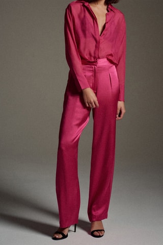 Pantalón wide leg de seda Collins - Rosa