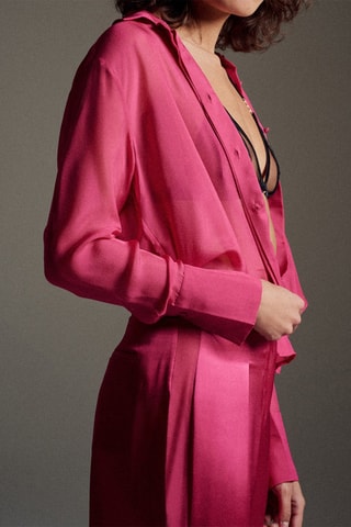 Pantalón wide leg de seda Collins - Rosa