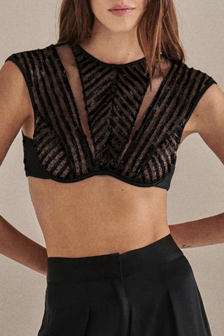 Crop top de seda Sinclair - Negro