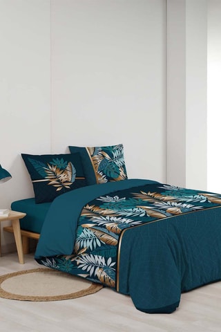 Parure de couette en coton - 42 fils/cm² Alianor - Bleu pétrole