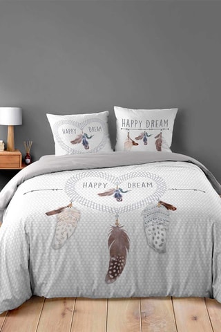 Parure de couette Happy Dream en coton 42 fils/cm² - Blanc et gris