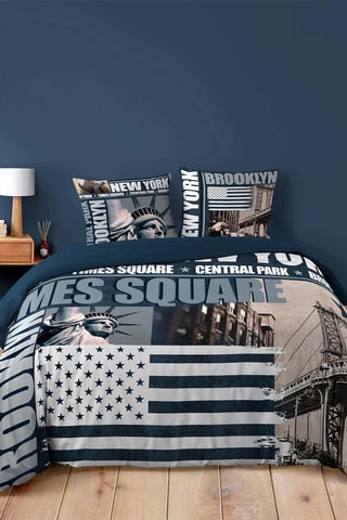 Parure de couette Brooklyn - Bleu et blanc