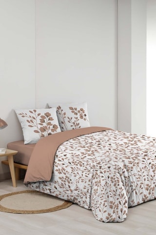 Parure de couette  en coton - 57 fils/cm² - Blanc et chocolat