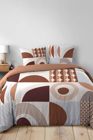 Parure de draps en coton Gemma - Terracotta et blanc