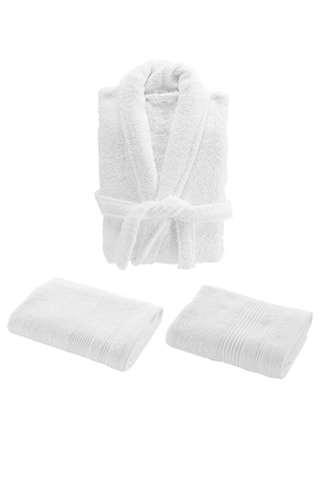 Peignoir + Drap de douche + Serviette de toilette Tendresse - Blanc - 70 x 130 / 50 x 90 cm