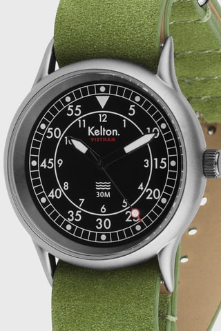 Montre en cuir Villa - Vert et argenté