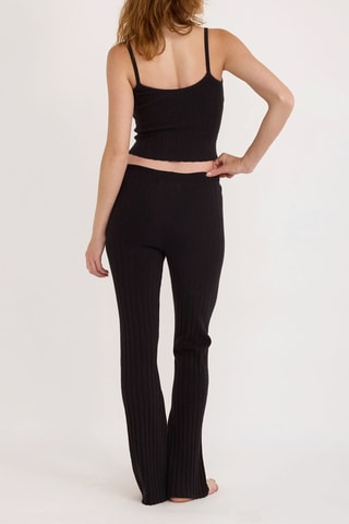 Calças flare em algodão biológico cintura subida - Preto