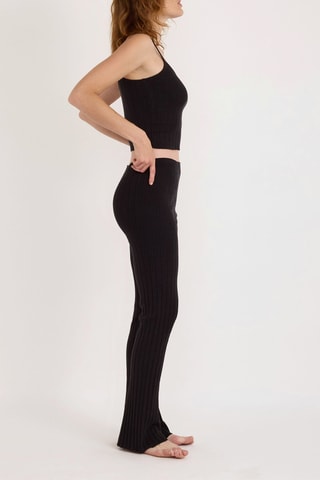 Calças flare em algodão biológico cintura subida - Preto