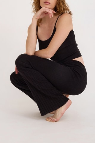 Calças flare em algodão biológico cintura subida - Preto