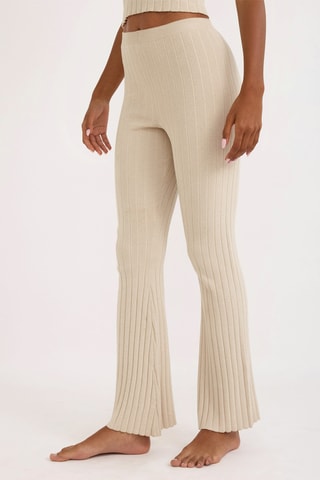 Calças flare em algodão biológico cintura subida - Bege