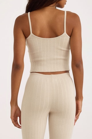 Calças flare em algodão biológico cintura subida - Bege