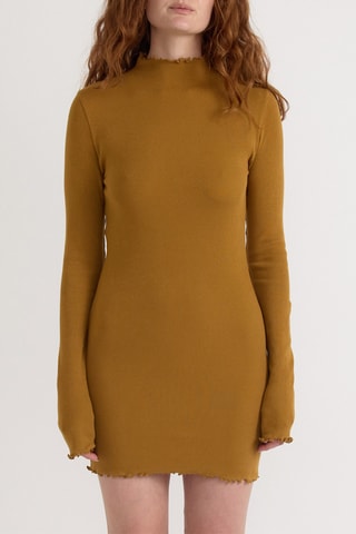 Vestido justo em algodão biológico - Mostarda