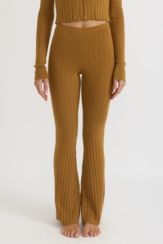 Calças flare em algodão biológico cintura subida - Mostarda