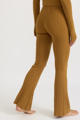Calças flare em algodão biológico cintura subida - Mostarda