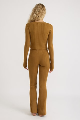 Calças flare em algodão biológico cintura subida - Mostarda