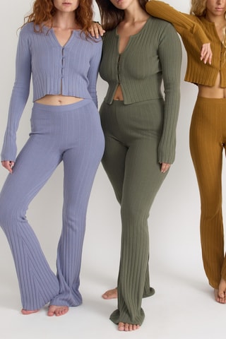 Calças flare em algodão biológico cintura subida - Mostarda