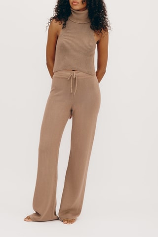 Calças wide legs em algodão biológico cintura subida - Bege