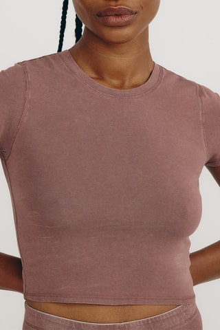 T-shirt cropped em algodão biológico - Rosa-velho