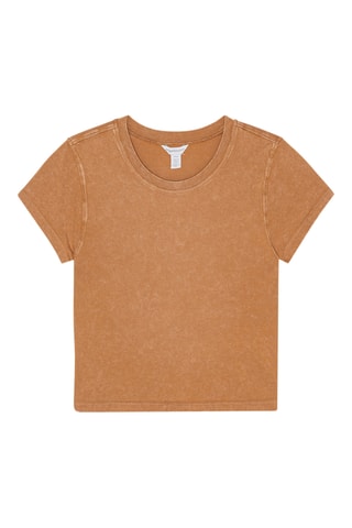 T-shirt cropped em algodão biológico - Castanho-claro