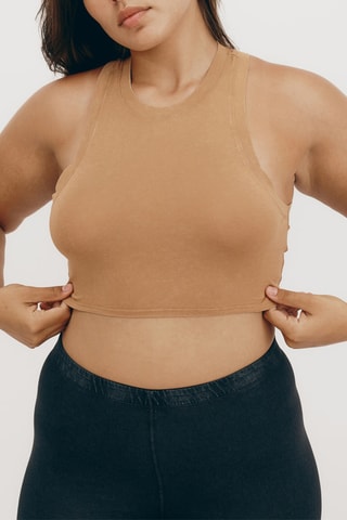 Crop top em algodão biológico - Castanho-claro