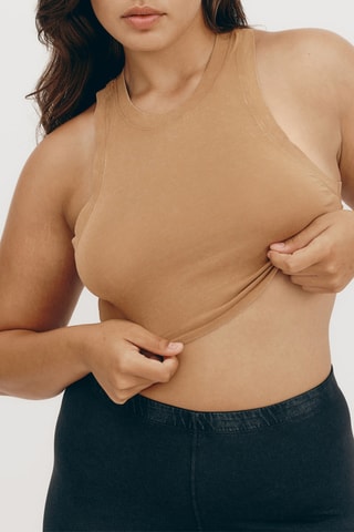 Crop top em algodão biológico - Castanho-claro