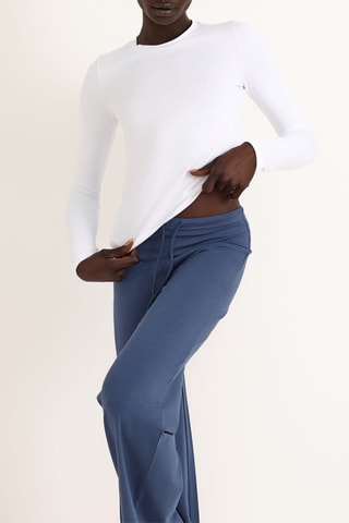 Calças straight em algodão biológico - Azul-cobalto