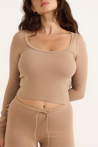 T-shirt em algodão biológico - Castanho-claro