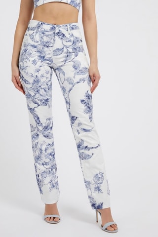 Pantalon droit taille haute - Blanc et bleu roi