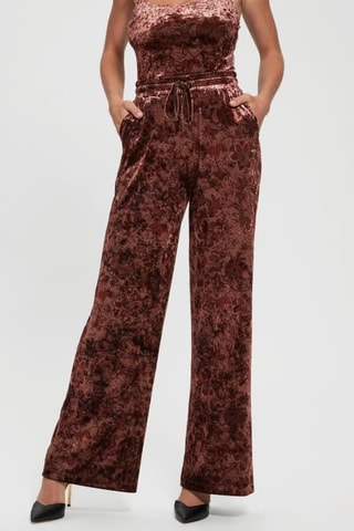 Pantalón wide leg tiro alto de terciopelo - Marrón