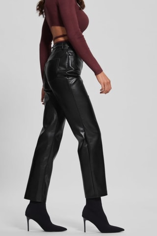 Pantalón recto 7/8 de tiro alto - Negro