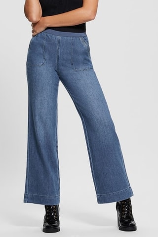 Calças de ganga wide legs cintura alta Rina - Azul-marinho