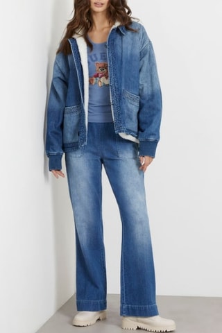 Calças de ganga wide legs cintura alta Rina - Azul-marinho