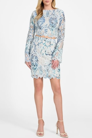 Crop top con bordado inglés Anastasia - Azul y blanco