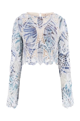 Crop top con bordado inglés Anastasia - Azul y blanco