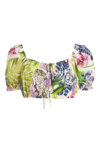 Crop top em linho - Verde-claro e azul-escuro